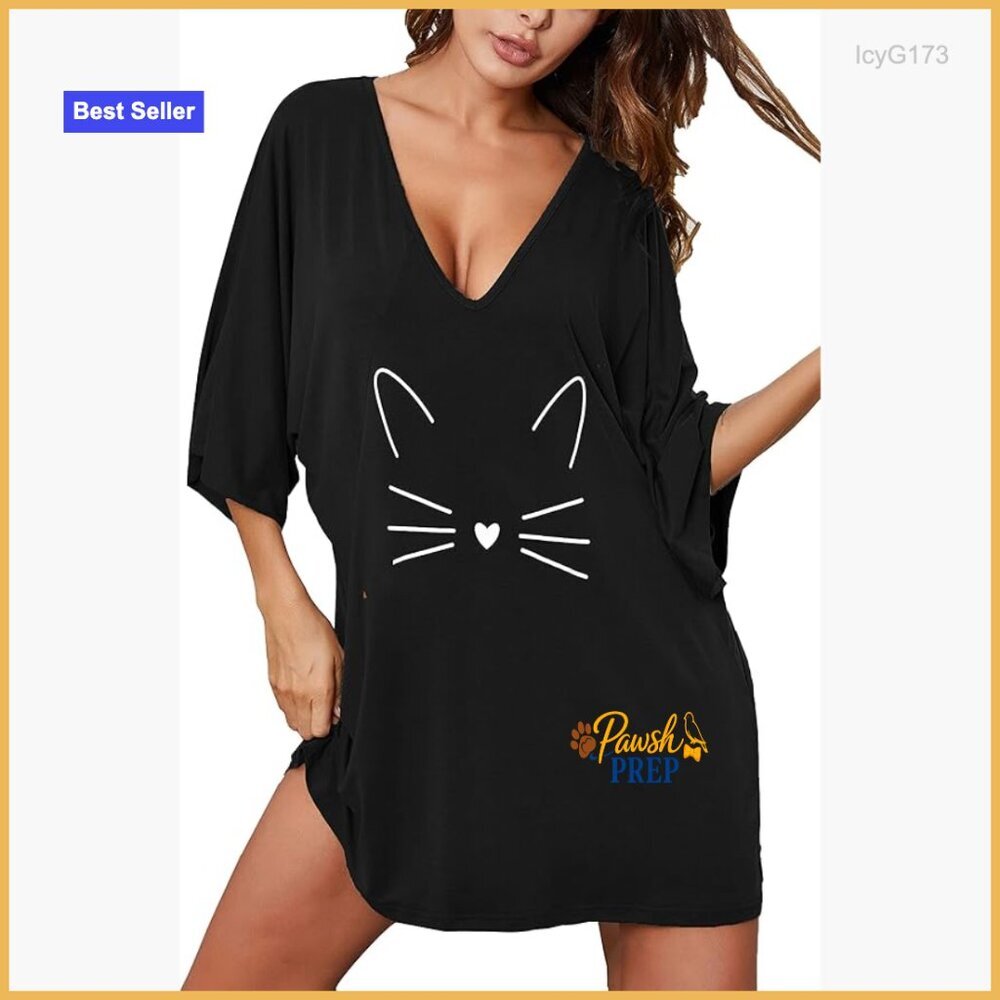 Oversized Batwing Nightshirt Deep V Neck Sleepwear 3X-Large Rayon Blend